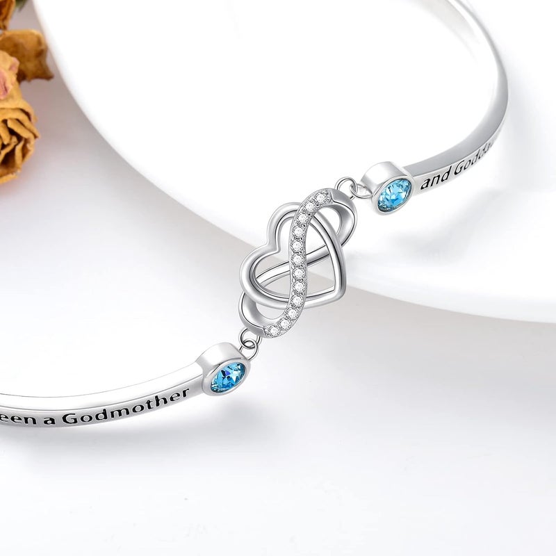AOBOCO 925 Sterling Silver Adjustable Infinity Heart Bangle Bracelet for Sister Best Friend Daughter Mom Grandma Granddaughter Daughter in Law Godmother Goddaughter Stepmom Stepdaughter - Image 3